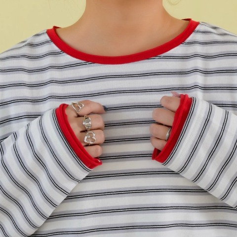 レディース　レイヤード風ボーダープルオーバー（Taiyou）