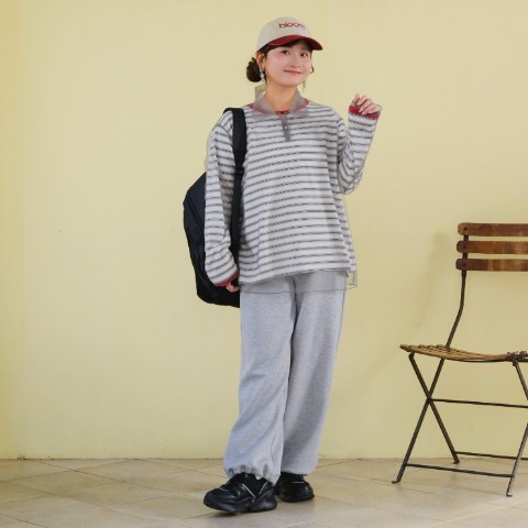 レディース　レイヤード風ボーダープルオーバー（Taiyou）