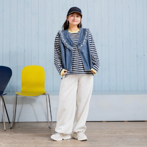 レディース　レイヤード風ボーダープルオーバー（Taiyou）