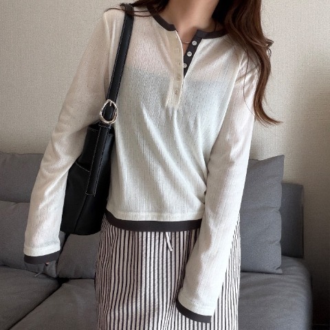 レディース　配色ヘンリーネックプルオーバー（akaru）