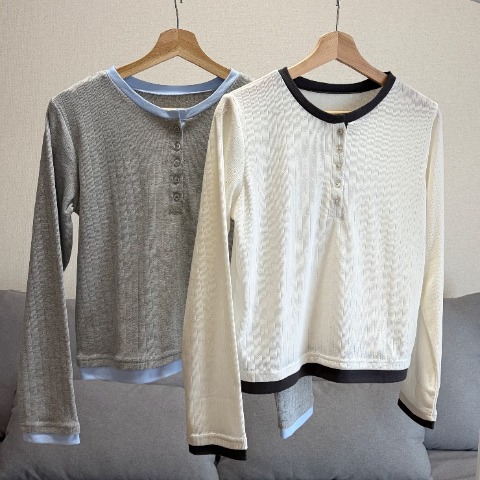 レディース　配色ヘンリーネックプルオーバー（akaru）