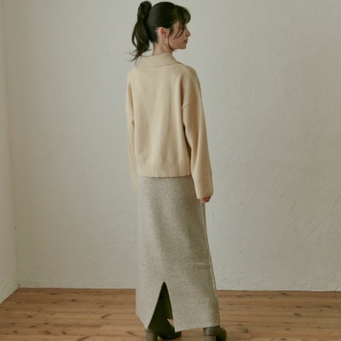 レディース　裾コード刺繍ニットナロースカート(choco)