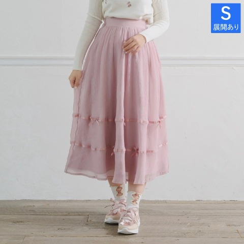 レディース　リボンシアーフレアスカート（maki）