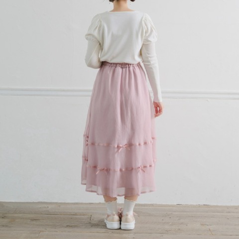 レディース　リボンシアーフレアスカート（maki）