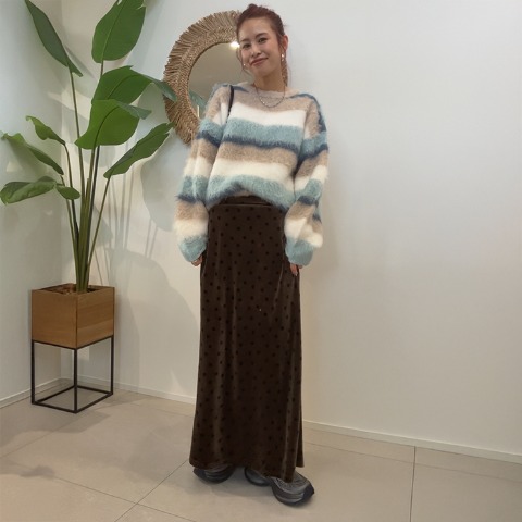 【低身長さん向け】レディース　水玉ベロアスカート（saori）