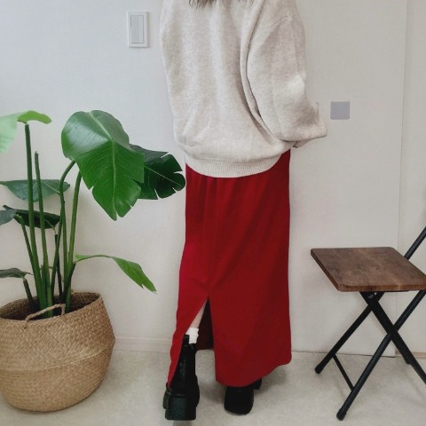 レディース　ポケット付きリブナロースカート（NON）