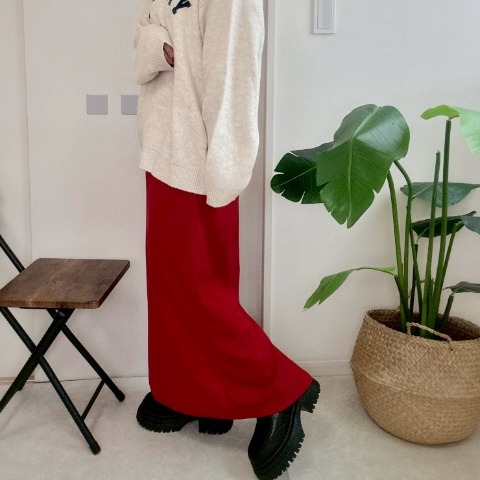 レディース　ポケット付きリブナロースカート（NON）