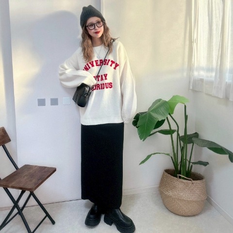 レディース　ポケット付きリブナロースカート（NON）