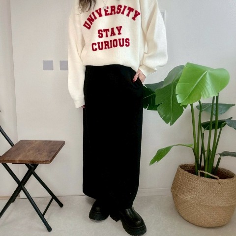 レディース　ポケット付きリブナロースカート（NON）