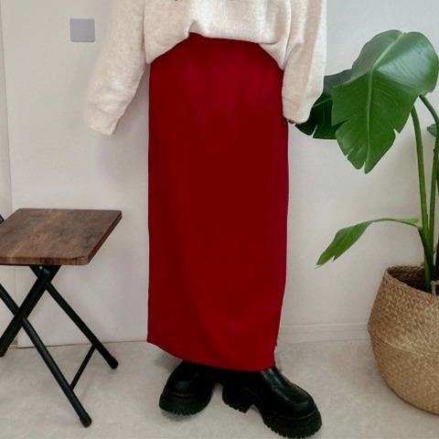 レディース　ポケット付きリブナロースカート（NON）