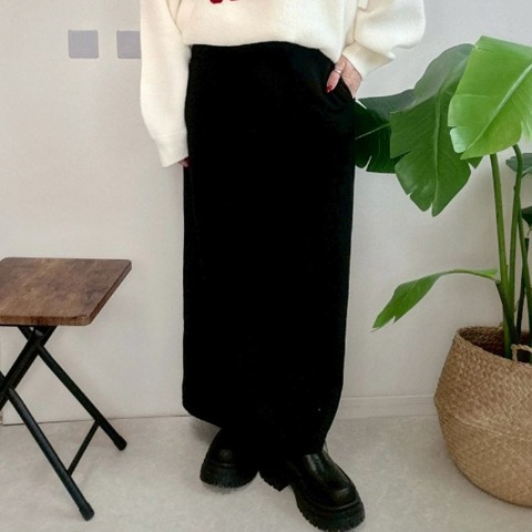 レディース　ポケット付きリブナロースカート（NON）