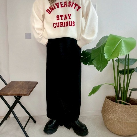 レディース　ポケット付きリブナロースカート（NON）