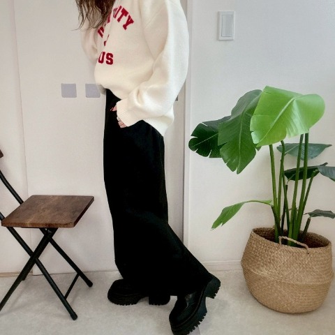 レディース　ポケット付きリブナロースカート（NON）