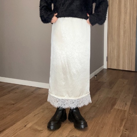 レディース　裾レースサテンナロースカート（ammy）