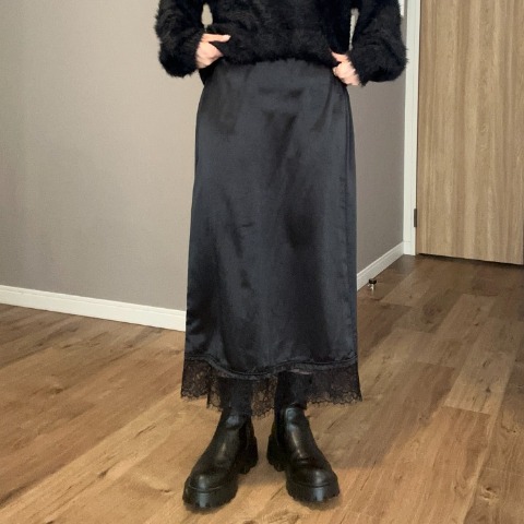 レディース　裾レースサテンナロースカート（ammy）