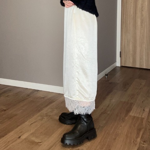 レディース　裾レースサテンナロースカート（ammy）