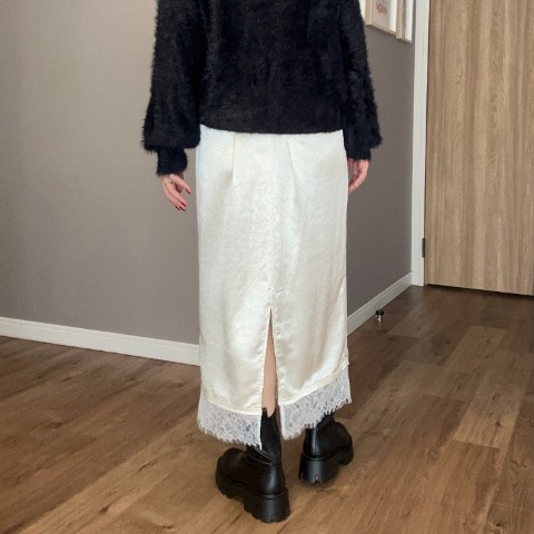 レディース　裾レースサテンナロースカート（ammy）