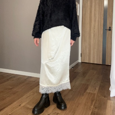 レディース　裾レースサテンナロースカート（ammy）