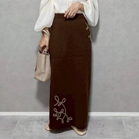 【低身長さん】レディース　ニットナロースカート（ちゃな）