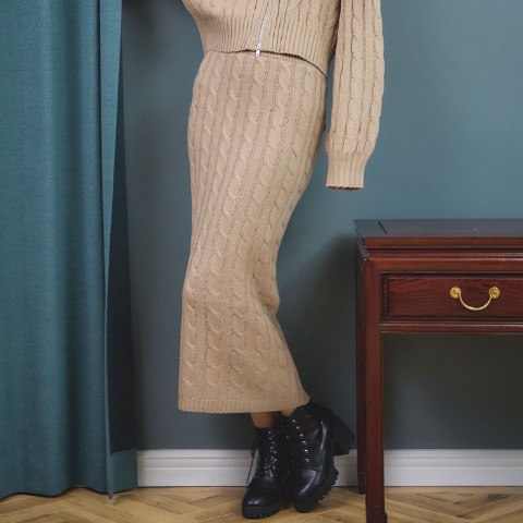 レディース　ケーブル編みニットナロースカート（2PINK）