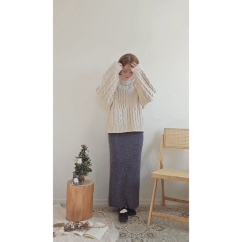 レディース　ペーパーヤーンシャギーニットスカート（yuu）