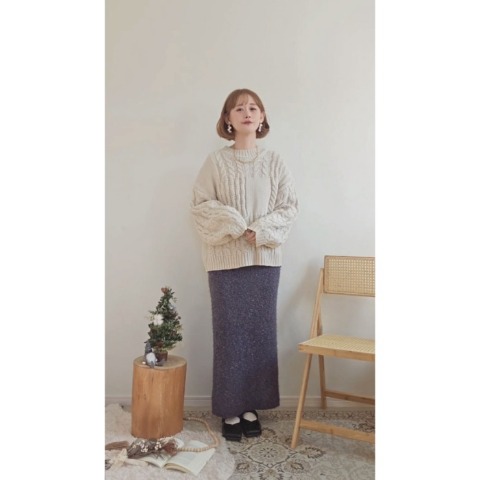 レディース　ペーパーヤーンシャギーニットスカート（yuu）