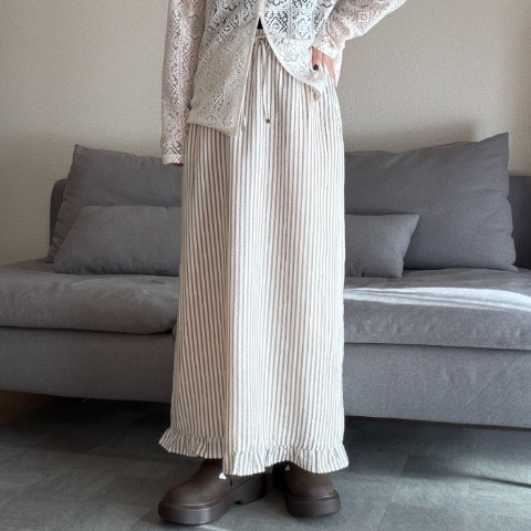レディース　ストライプ柄 裾スリルスカート（akaru）