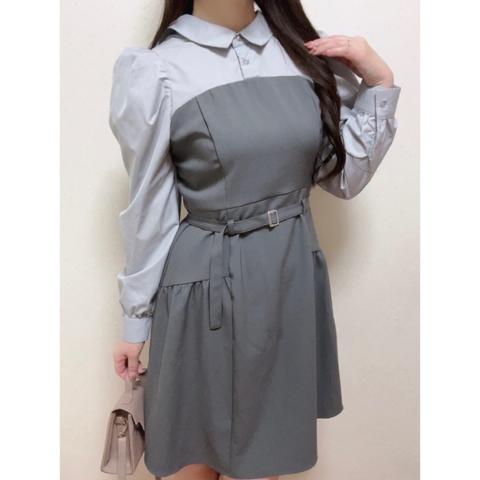 レディース　シャツレイヤード風ワンピース（あざと女子）