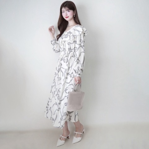 レディース　リボン柄ワンピース（門脇伶奈）