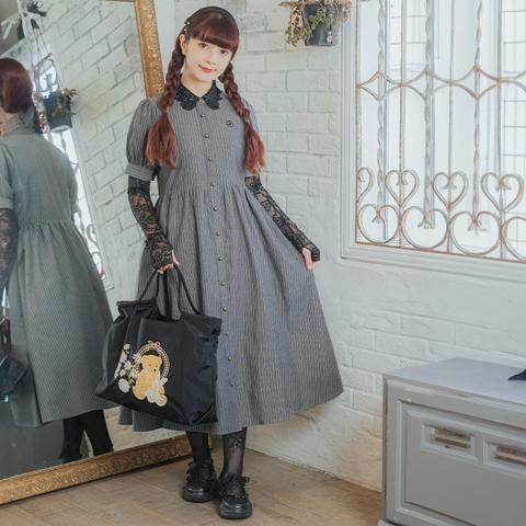 レディース　バラレース衿ストライプシャツワンピース（青木美沙子）