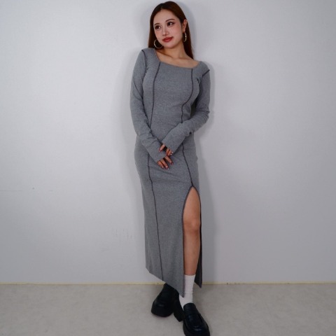 レディース　ステッチ使いリブワンピース(樽井みか）
