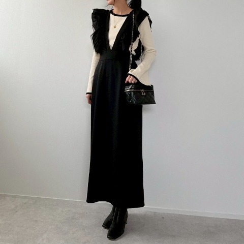 レディース　肩チュールフリルジャンパースカート（misato）