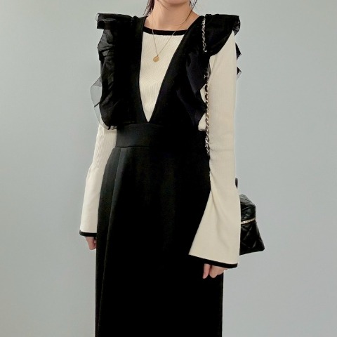 レディース　肩チュールフリルジャンパースカート（misato）