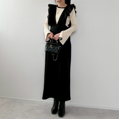 レディース　肩チュールフリルジャンパースカート（misato）