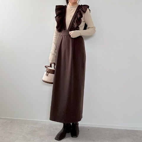 レディース　肩チュールフリルジャンパースカート（misato）