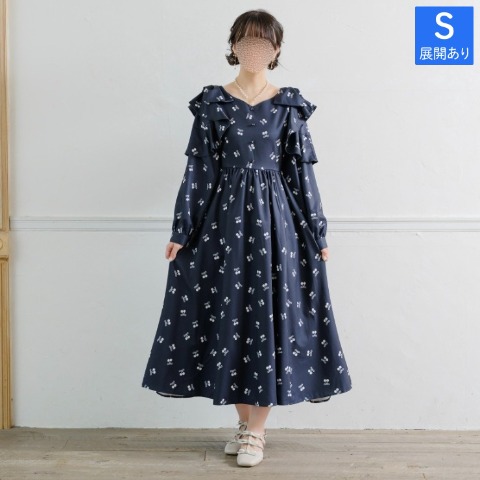 レディース　リボン×チェリープリントワンピース（maki）