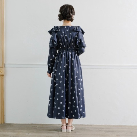 レディース　リボン×チェリープリントワンピース（maki）