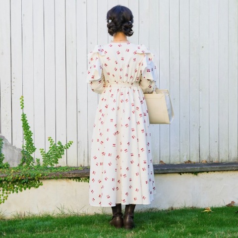 レディース　リボン×チェリープリントワンピース（maki）