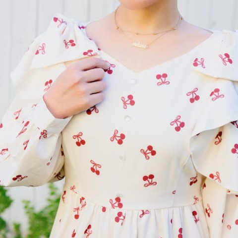 レディース　リボン×チェリープリントワンピース（maki）