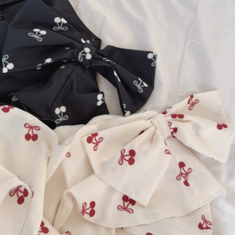 レディース　リボン×チェリープリントワンピース（maki）