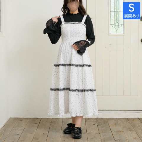 レディース　ドット柄ティアードジャンパースカート（maki）