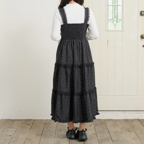 レディース　ドット柄ティアードジャンパースカート（maki）