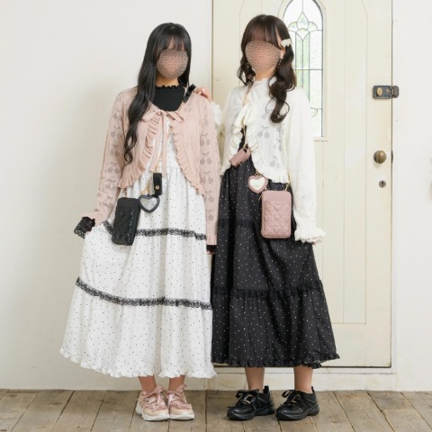 レディース　ドット柄ティアードジャンパースカート（maki）
