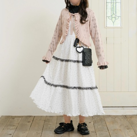 レディース　ドット柄ティアードジャンパースカート（maki）