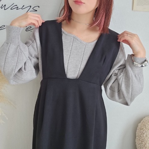 レディース　メルトンコクーンジャンパースカート（りんご）