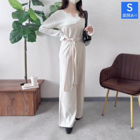 レディース　ワンショルウエストデザインオールインワン（TOMO）