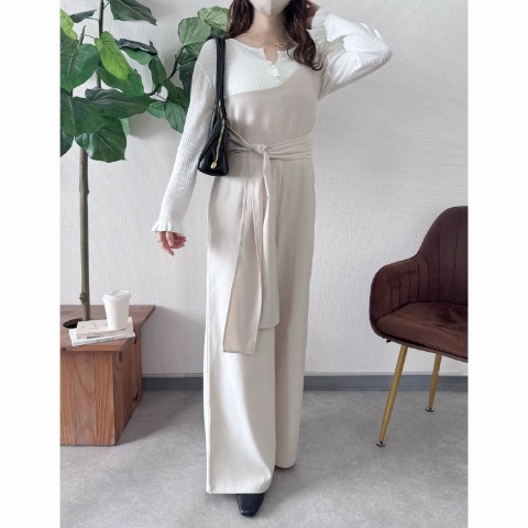 レディース　ワンショルウエストデザインオールインワン（TOMO）