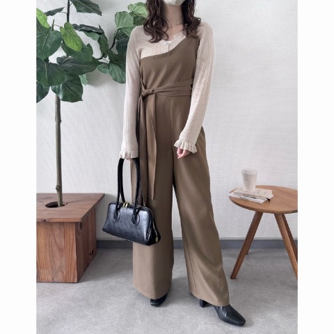 レディース　ワンショルウエストデザインオールインワン（TOMO）