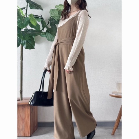 レディース　ワンショルウエストデザインオールインワン（TOMO）