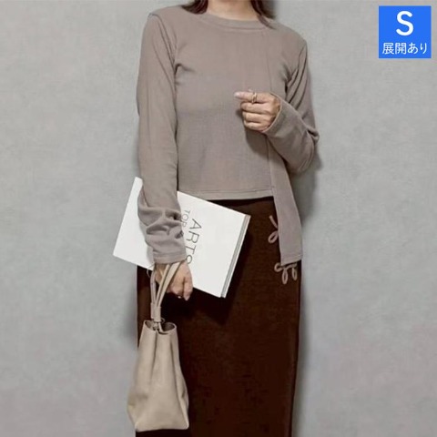 レディース　アシンメトリーリブプルオーバー（ちゃな）